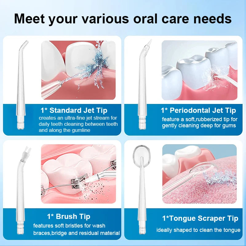 Electric oral irrigator 3 Cleaning Modes USB Rechargeable Waterproof IP65 Oral Irrigator 4 Nozzles Portable Dental Irrigators