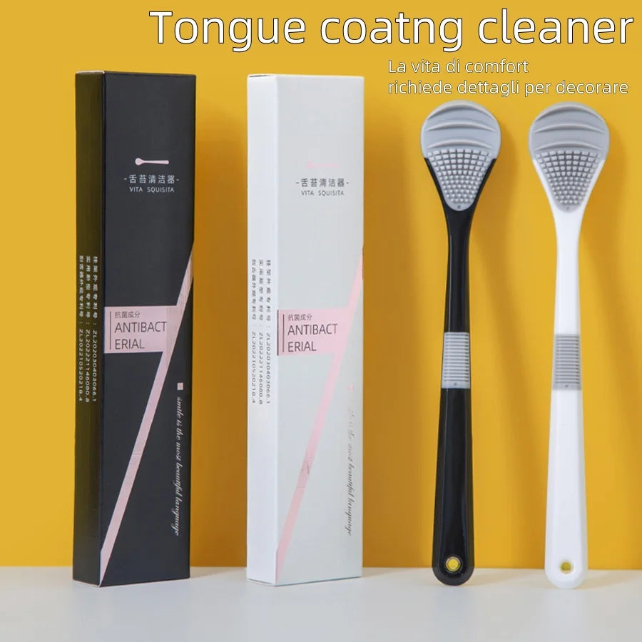 Black and white double color tongue cleaner  soft rubber tongue scraper handle non-slip design independent box sent