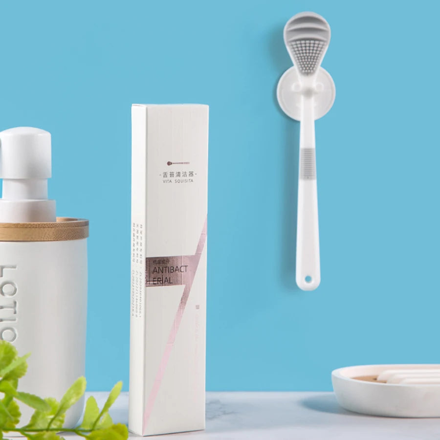 Black and white double color tongue cleaner  soft rubber tongue scraper handle non-slip design independent box sent